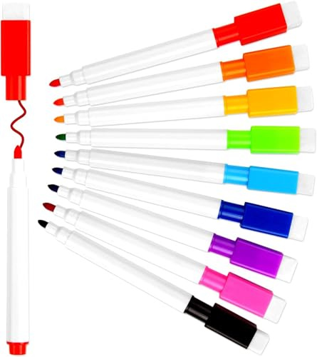 DERAYEE Feutre Tableau Blanc Effaçable,9PCS Stylo Tableau Blanc Effaçable, Marqueur Effaçable,Feutre Ardoise Effaçable pour Ecole Bureau Maison