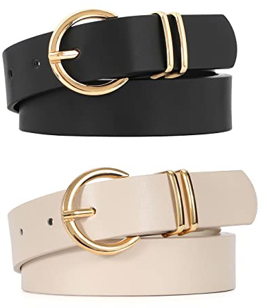 VONMELLI 2 Pezzi Cintura Donna in Pelle Pu Eleganti Cinture Da Donna Per Abiti Moda Cintura Donna Pelle Cintura Retrò Cintura Per Jeans Pantaloni Nero+Beige M
