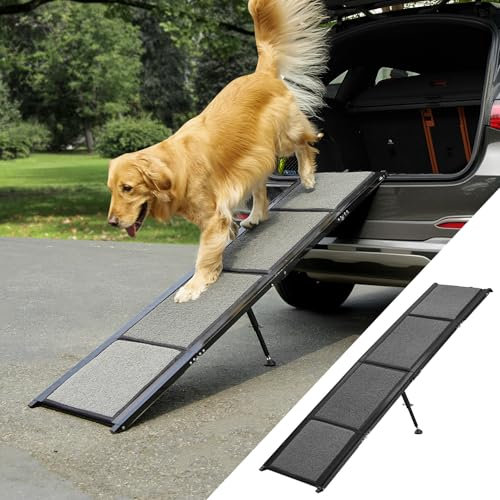 JOYTUTUS klappbare Hunderampe für Autos, SUVs und LKWs, 90kg Belastbarkeit, geeignet für große, mittelgroße und kleine Haustiere(180 x 44 cm ),Aluminiumrahmen