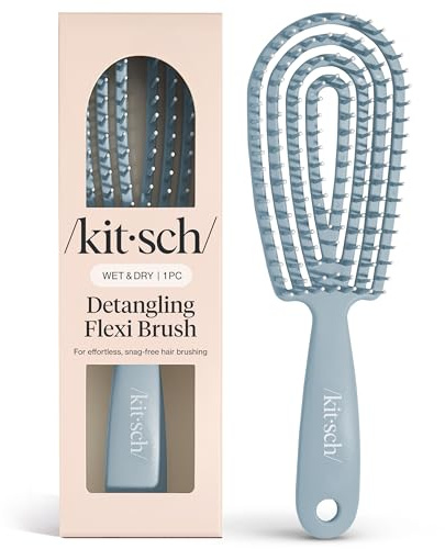 Kitsch Hair Brush Detangler – Flexi Flow Hair Brush for Women, Men & Kids | Detangling Brushes for Curly Hair with Bendable Frame, Bounce Curl Defining Brush for Wet or Dry Strands - Haze Blue
