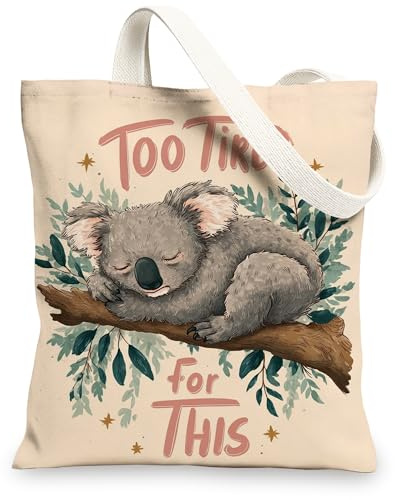 Borsa tote in tela con motivo koala, borsa per la spesa riutilizzabile, leggera e lavabile, per spiaggia, viaggi, Groce, Beige, 13x15 Inch
