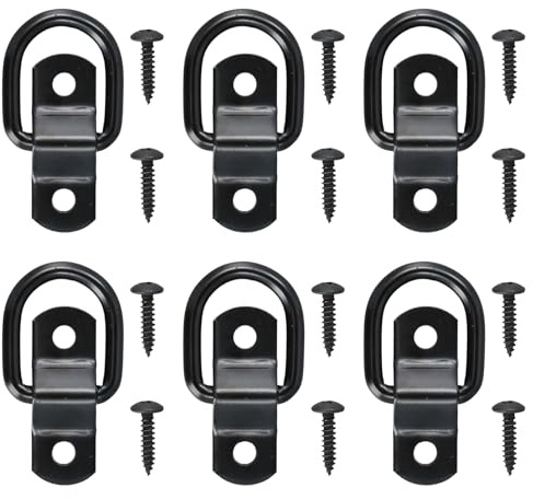 6Pcs Anillos de Amarre D con 12 Tornillos, Anclajes de amarre de Alta Resistencia, Anillo de Sujeción para la Carga en Remolques, Anclaje de Amarres de anillo D para Kayak, Botes, Camiones, Furgonetas