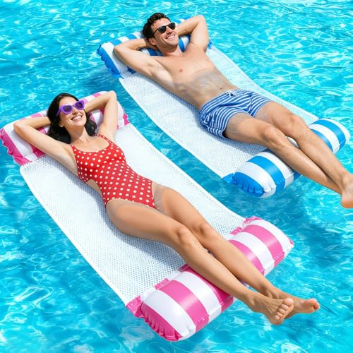 ZesGlyxyr Amaca Gonfiabile Adulti, Gonfiabile Amaca Galleggiante 4 in 1 lettino Piscina Gonfiabile Sedia Galleggiante per Piscina con Rete, Lettino Pieghevole Piscina Gonfiabile con 1 Pompa A