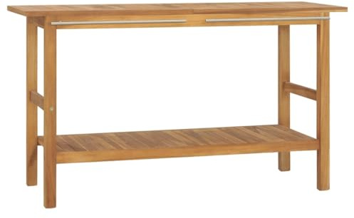 XHNIFBN Lavabo de madera maciza de teca 132 x 45 x 75 cm – Armario doble para lavabo con pasamanos y espacio de almacenamiento – Armario de baño rústico de madera para lavabo superior