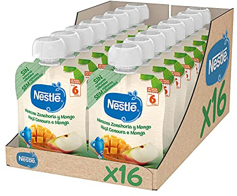Nestlé iogolino Bolsita de puré frutas, variedad Manzana Zanahoria y Mango - Para bebés a partir 6 meses Paquete 16 bolsitasx90g