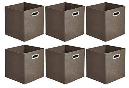 Amazon Basics Aufbewahrungswürfel aus Stoff, faltbar, mit ovalen Ösen, 6er-Pack, Taupe