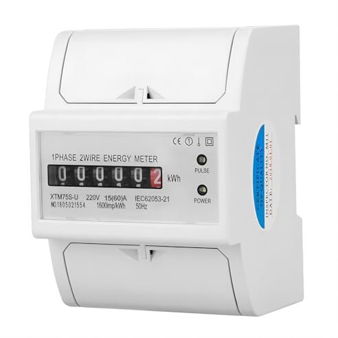 Compteur d'Énergie - VIFER 220V Compteur d'Énergie Monophasé Compteur électrique numérique Sur DIN Rail 2 Ligne 4P (15(60) A)