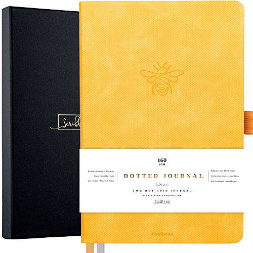 Scribble & Dot® Bullet Journal - Dotted Notizbuch A5 – Honigbiene – A5 Ultra dickes 160 g/m² Papier – Signature Notizbuch gebunden von Hand – Perfektes gepunktetes Tagebuch für Künstler