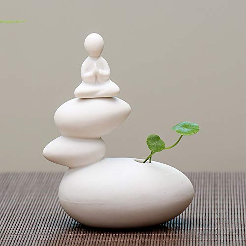KJYHXX Ceramic No - Phase Buddha Figure Monk Hydroponic Flower Arrangement Device - Ideal Small Ornament for Home and Office Desktops (01)