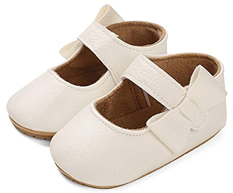 LACOFIA Ballerine neonata Scarpe da Battesimo Primi Passi Bambina Scarpine Principessa Bowknot Antiscivolo per Bimba Bianco 12-18 Mesi