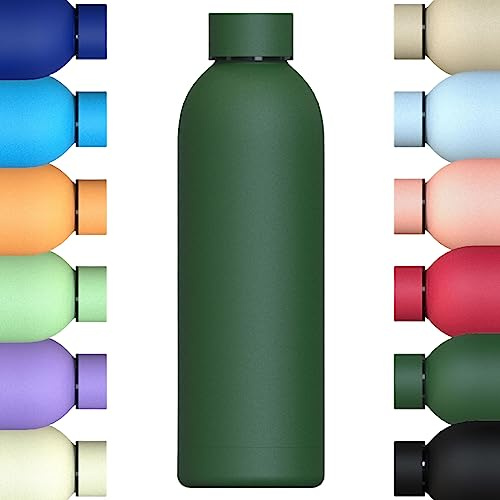 Mi Ko Mi Ka Botella de Agua de Acero Inoxidable Reutilizable | Hermética y Térmica | Sin BPA | Isotérmica, Mantiene Frio 24H y Calor 12H. Doble Pared al Vacío a Prueba de Fugas (Verde Pino, 500ml)