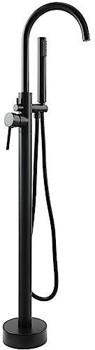 BiaoTeng Grifo Suelo BañEra Exenta Grifo BañEra Suelo Negro latón Manija úNica Con Ducha De Mano Grifo De BañEra Con Ducha Negro Grifo De Pie BañEra Exenta