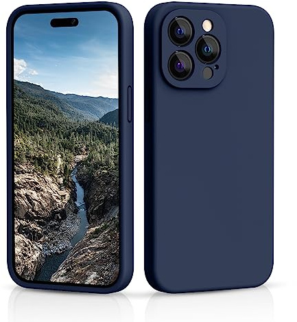 CALOOP Slim-Fit for iPhone 14 Pro Case,Skin Soft Liquid Silicone,Sturdy Hard Frame Shockproof Cover with Anti-Scratch Microfiber Lining,Full Protection for Screen and Lens, 6.1 inch(Navy Blue)