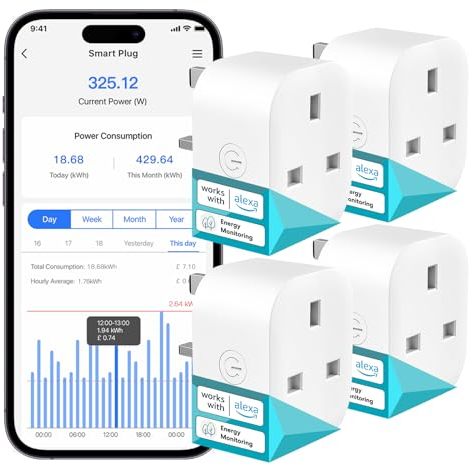 Meross Smart Plug with Energy Monitoring, Mini Smart WiFi Plug Work with Alexa, Google Home, SmartThings, Smart Socket Remote Control Timer Plug, No Hub Required, 13A, 4 Packs