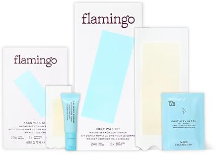 Flamingo Kopf bis Fuß Wachs-Set - Wachs-Set für Frauen mit 24 Wachsstreifen für den Körper, 20 Wachsstreifen für das Gesicht, 12 Pflegetücher für danach und 1 hautberuhigendes Serum, Enthaarungswachs