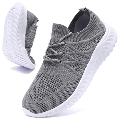 UNQWQZ Zapatillas Mujer Moda Running Deporte Ultraligero Sneakers Mujer Cómodas Zapatillas Caminar Correr Tennis Zapatillas para Andar Caminar Voleibol Gris 36