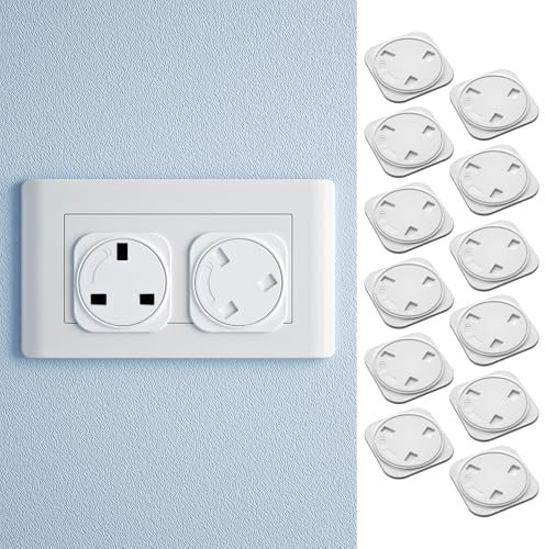 SAFELON 12 Pcs Plug Socket Covers UK, UK Child Baby Safety Plug Socket Covers for Sockets, Safety for Kids & Pets (White)