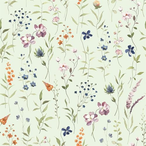 CHDITB Green Wallpaper Flower,Floral Wall Stickers Self Adhesive(44x300cm)