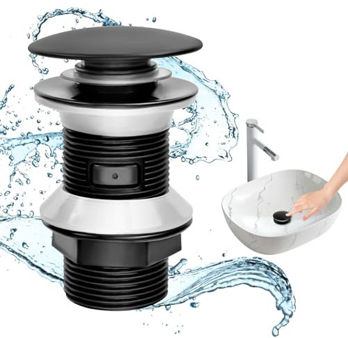 MINISOISO Bonde de Lavabo sans Trop Plein, Pop Up Bonde Lavabo Universel G 1 ¼, Bonde Lavabo Salle de Bain Clic Clac, pour Cuisines, Bain, Lavabo (Noir)