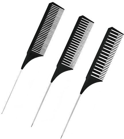 3 Pcs Highlighting Comb Set, Professional Rat Tail Comb, Different Sizes Weaving Hair Parting, for Women Men Hair Styling