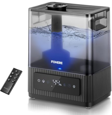 Umidificatore da 6 l per ambienti grandi, nebbia fredda, silenzioso, per camera da letto, piante, 60 ore, autonomia, sensore di umidità preciso, diffusore di aromi, riempimento superiore