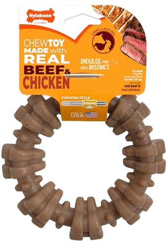 Nylabone Strong Chew Ring Dog Toy, Chew Toy Made with Real Beef & Chicken