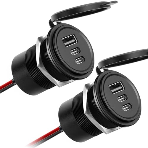Obeaming Alluminio Presa USB 12V Camper Auto 3 Porta, Tipo C PD3.0 & USB-A QC3.0 Caricatore Carica Rapida, Impermeabile per Roulotte Barca Camion (2 Pcs)