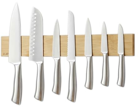 ELEVEXA Magnetic Knife Holder 16 Inch| Organic Acacia Wood Magnetic Knife Strip with Lesser Scratch Visibility|Magnetic Knife Holder w/Strong Magnetism Comes w/Adhesive Tape & Screw Mount (Simple)