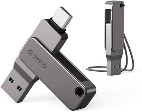ORICO USB-minne 128 GB USB 3.2 Gen 1 dubbel USB-C & USB-A miniflashdrive, bärbart minneskinne, 150 MB/s läshastighet för iPhone 17/16/15, Android, surfplattor, bärbara datorer, Mac, Windows, grå