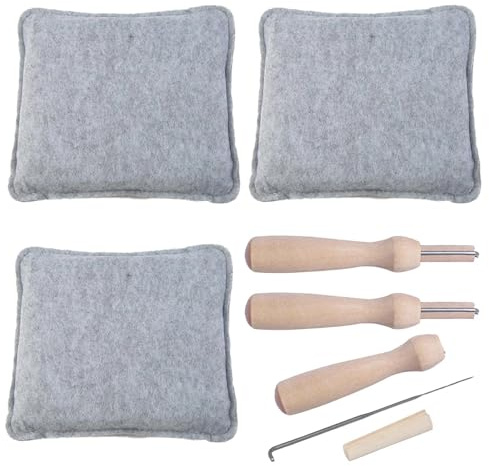Dryxog 6 Piezas Confortables Almohadillas de Fieltro 3 Agujas de Fieltro en Madera, Set de Wool Felt para Manualidades, Material Manualidades con Tela Suave, Adaptado a Proyectos de Artesanía