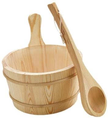 LIXSAZSE Accessori Spa Unici Secchio e Mestolo per Sauna in Legno da 4L di Capacità Set per la Conservazione dell'Acqua da Bagno e Secchio e Mestolo per Sauna 4L Set per Bagno Fatto a Mano