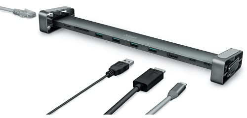 Trust Dalyx USB C Hub Multiport Adapter (10 in 1) mit Bildschirmständer, Aluminium Dongle (mit HDMI 4K-Ausgang, SB/Micro SD, 4 USB 3.2, 2 USB C Anschlüsse, Ethernet, für Typ-C-Geräte) - graun