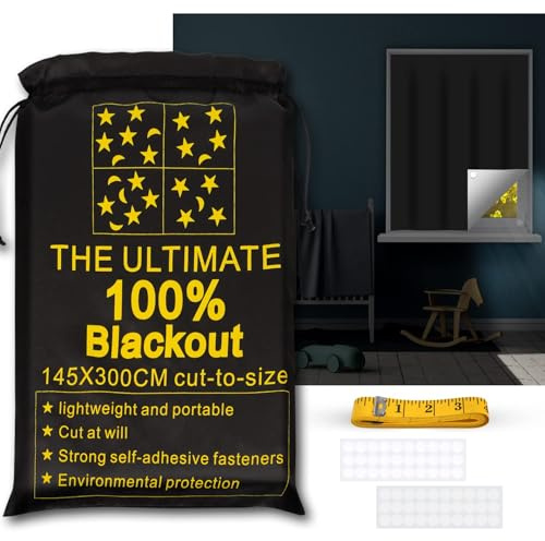 RUseeN Portable Blackout Shades (118 x 57) Travel Window Blackout Curtains, 100% Blackout Material Temporary Blackout Blinds for Baby Nursery, Bedroom, Caravan, Office or Travel Use