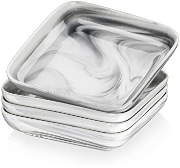 MALACASA,Série Ivy, Assiette Creuse en Porcelaine Marbre, Assiette à Soupe, 8 Pièces Assiettes Creuses Carrée, 21 cm, 1000 ml