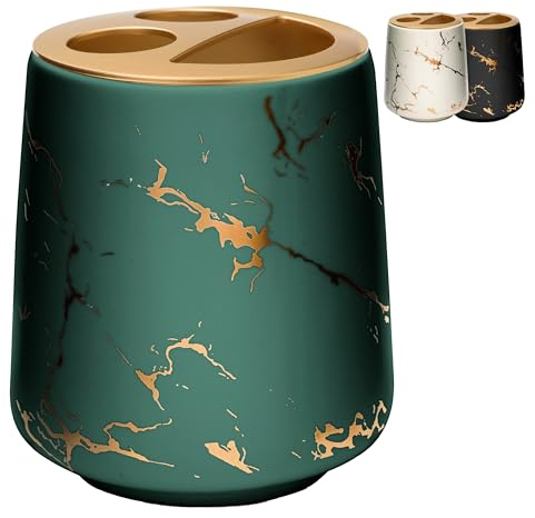 JJ PRIME - Portaspazzolini Da Bagno Ceramica | Aspetto Del Marmo Porta Spazzolini Bagno | Bicchiere Porta Spazzolino Bagno | Porta Spazzolino e Dentifricio Portaspazzolone Organizer Da Bagno (Verde)