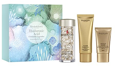 Elizabeth Arden - Set de Regalo Mujer Tratamiento Hidrantante con Capsulas de Ceramida con Serum de Ácido Hialurónico, Crema Hidratante Facial con SPF 15 Lift & Firm y Limpiador purificante