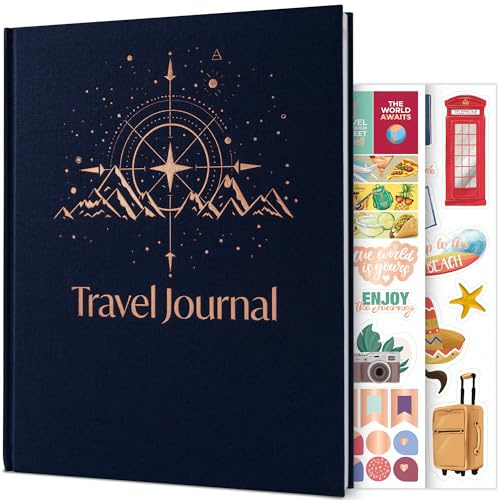 Skyline Travel Journal – Traveling Diary & Photo Journal – Vacation Essentials for Family, Men & Women – Bucket List Notebook (Navy Blue Compass)