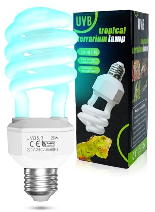 TobeBright 26W E27 Lampada UVB 5.0 per Rettili UVA UVB Light AC220-240V Lampada UVB Tartarughe Lampadina Fluorescente per Acquario, Contenitore di Vetro, Mangiatoia, Tartaruga, Serpente, Ecc (1Pcs)
