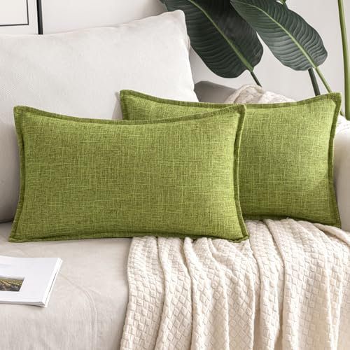 MIULEE Kissenbezug Kissen Dekorative Kissenbezüge Leinen-Optik Kissenhülle Moderne Sofakissen Dekokissen für Sofa Couch Wohnzimmer Schlafzimmer Büro 2er Set 40x60cm Grasgrün