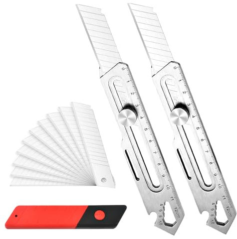 2 Pezzi Taglierino Professionale, 8 in 1 Retrattile Cutter Professionale in Acciaio Inox con 10 Lame SK5 Extra, Coltello Multiuso per Taglio di Aziende Fai-da-te