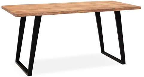 Wohnling Escritorio 200 x 100 x 76 cm madera maciza de acacia / metal para ordenador con borde de árbol, mesa de oficina en casa, mesa maciza con patas en U en negro, mesa de madera para ordenador