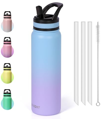 pluseight Sports Water Bottle, 1000ml（32oz） Insulated Water Bottle With Straw, Stainless Steel Water Bottle Wide Mouth for Sports, Gym or Office, BPA-Free Keep Cold 18H Hot 12H (Blue Pink)