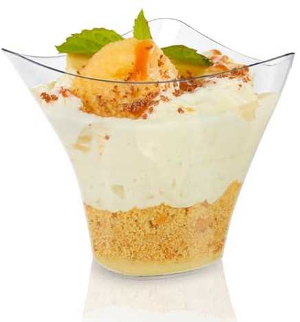 Plazotta 50 Stück 100 ml transparente Kunststoff-Dessertbecher mit 50 Löffeln, Dessertschalen, wiederverwendbar, Parfait-Behälter für Eis, Mousse, Partybuffets, Catering