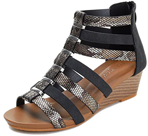 Galindopia Wedge Gladiador Sandalias Para Mujer Rhinestone Beaded Bohemia Verano Playa Zapatos Comodo Cushion Padded Dressy Cage Sandalias Black Size 37