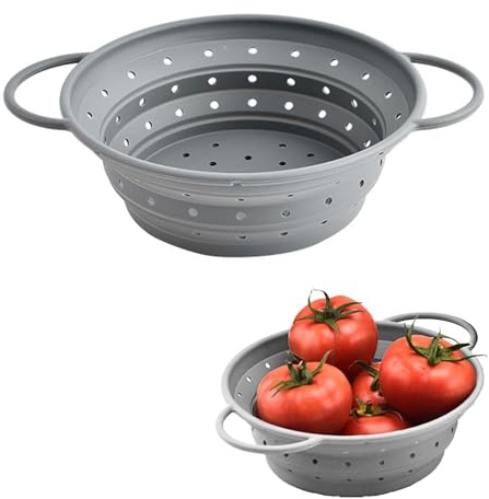Silicone Collapsible Colander Sieve,28Cm Foldable Colander for Kitchen,Space-Saving Colander with Handles Food Strainers,Silicone Pasta Colander for Washing Cooking Draining