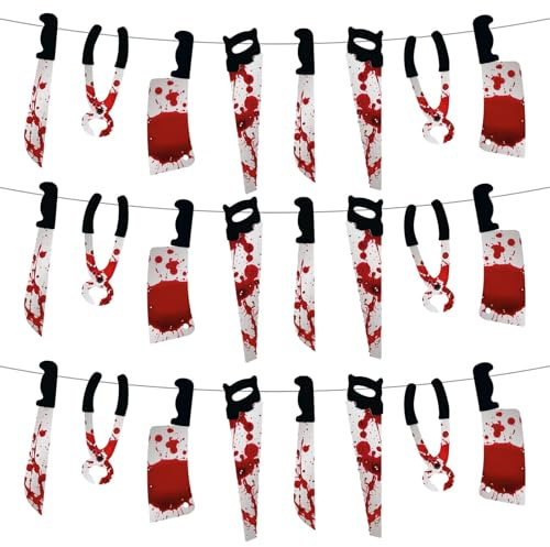 OH YEAH - 3 Unidades Guirnalda Halloween Cuchillos Sangre Decorativa - 3 m - Decoración de Fiesta, Colegios, Negocios y Eventos Especiales - Ambientes Terroríficos y Divertidos para Niños y Adultos