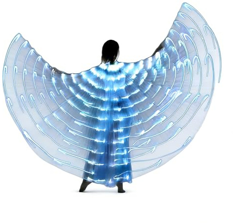 NAVESO LED-vingar för vuxna, 360° LED-kappa med 20–100 cm teleskopstänger, 3 lägen ljusstyrning, magdans, vingar, kostym, vuxna för karneval, halloween, scen, magdans, cosplay, fest