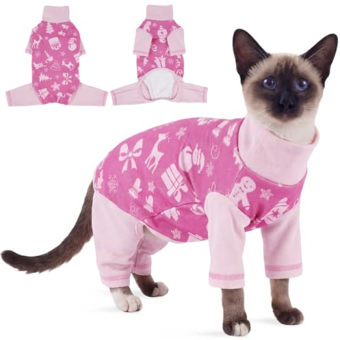 Kattbody med ben, kattunge kläder vinter, katt, body efter överlevnad med ben, sphynx-kläder, klösdräkt, sluta läcka, överdrivet (rosa, XS)