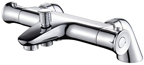 kisimixer Mitigeur Baignoire Thermostatique,avec Bouton de SéCurité à 38 °Mitigeur Thermostatique Bain Douche,Robinet Thermostatique pour Baignoire,Chromé,Laiton