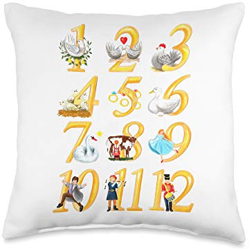 Christmas Carol 12 Days Partridge Pear Tree Throw Pillow